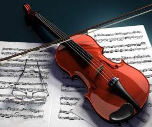 Puzzle Ένα βιολί και μουσικές νότες